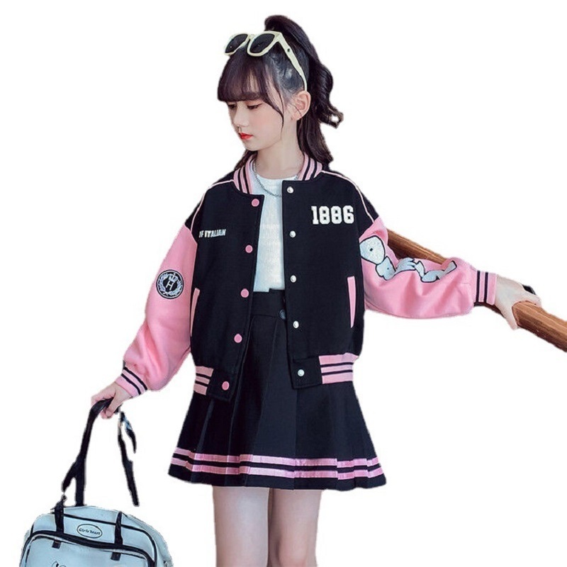 Clothing Sets Girls Sports Suit Spring Autumn Baseball Outfits Children Jacket Pleated Skirt 2Pcs Set Jk Student Uniform Kids Loungewear 230814