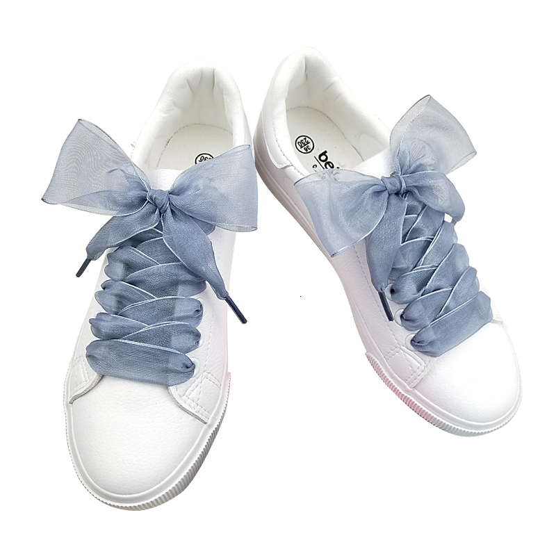 Shoe Parts Accessories 4cm Widened Transparent Chiffon Yarn Shoelaces Flat Silk Big Bow Wide Laces Trend Beauty White Casual Shoes Laces Dropship 2308