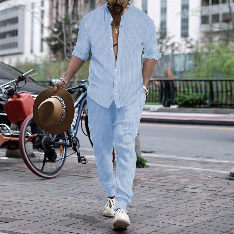 Men's Tracksuits Spring Autumn Casual Two Piece Sets Long Sleeve Tops And Pants Suit 2023 Fashion Stripe Outfit Men Streetwear