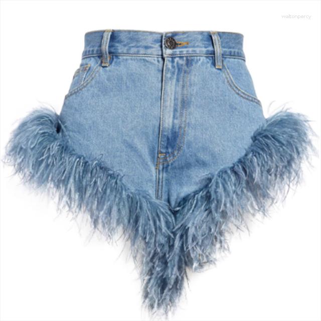 Women's Jeans Girl High-waist Denim Shorts Feather Fashion Women