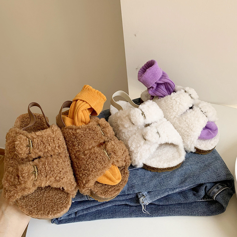 Slipper Children s Plush Casual Shoes Kids Girls Sandals Vintage Slippers Solid Color Autumn Winter Outdoor Flat 230814
