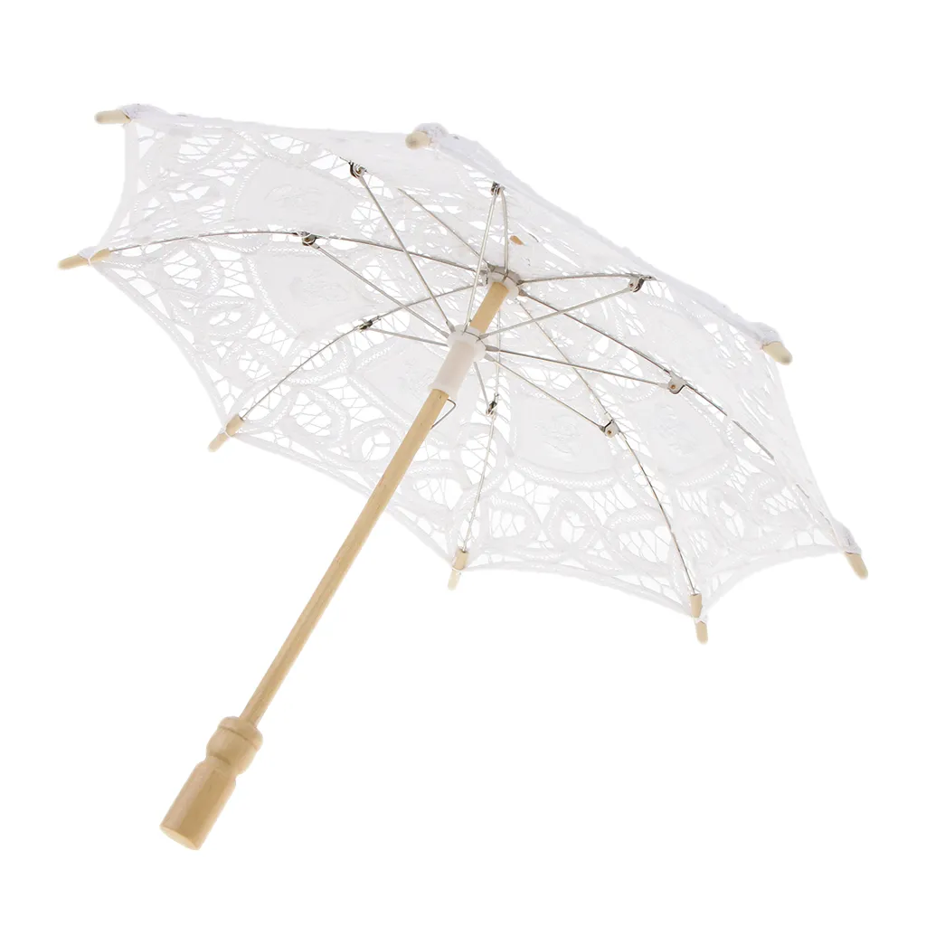 White Vintage Mini Cotton Lace Embroidered Sun Parasol Umbrella Wedding Bridal Flower Girls Umbrella DIY CraftZZ