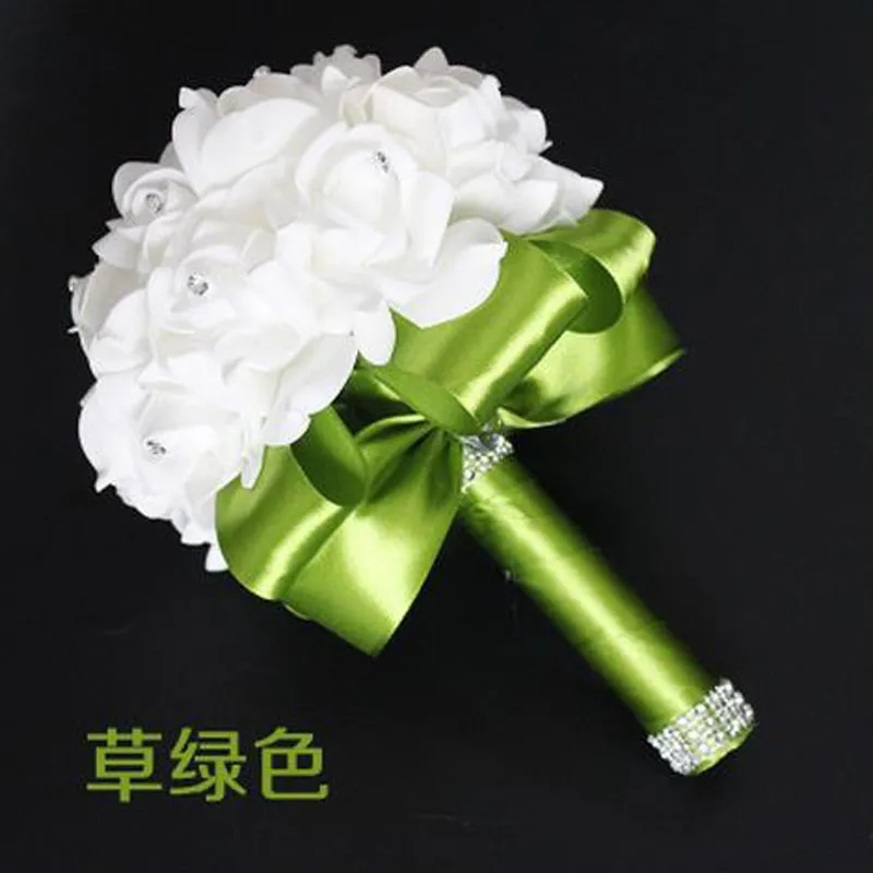 Elegant Rose Artificial Bridal Flowers Bride Bouquet Wedding Bouquet Crystal Royal Blue Silk RibbonZZ