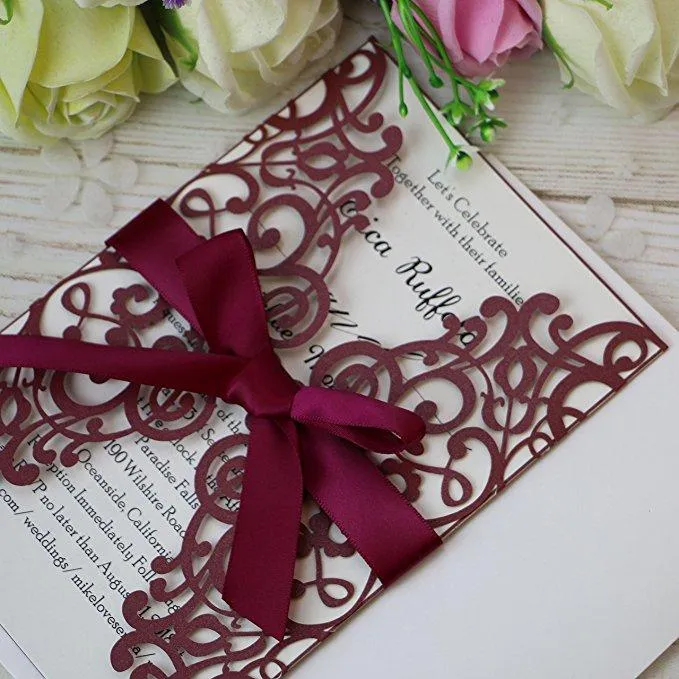 New Elegant Laser Cut Invitations Cards With Ribbons For Wedding Bridal Shower Engagement Birthday Graduation Invites Wedding InvitationsZZ