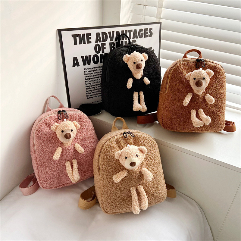 Backpacks Korean Children s Plush Bear Bag 30cm Backpack Cute Cartoon Small Boys Girls Toddler School Bags 230814