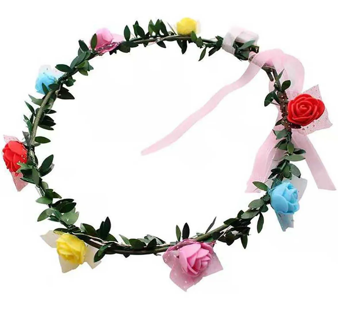 Crown LED Flower Wreath Accessories Light Up Foam Rose Headband Party Birthday Floral Headpiece For Women Girls Wedding BeachZZ