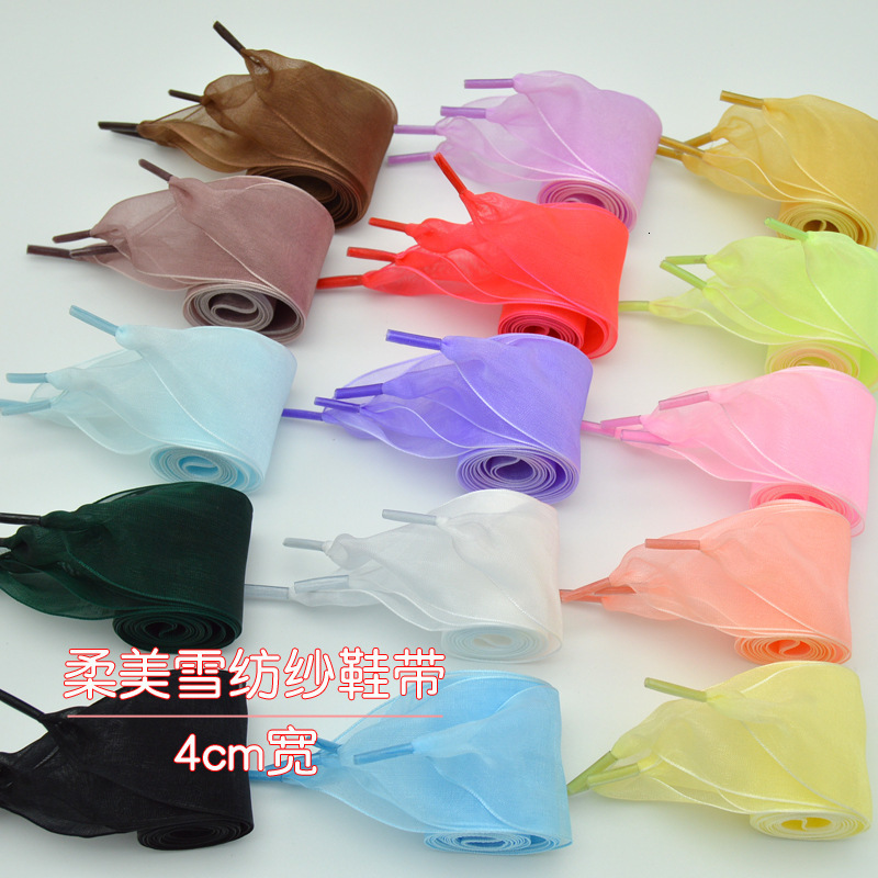 Shoe Parts Accessories 4cm Widened Transparent Chiffon Yarn Shoelaces Flat Silk Big Bow Wide Laces Trend Beauty White Casual Shoes Laces Dropship 2308