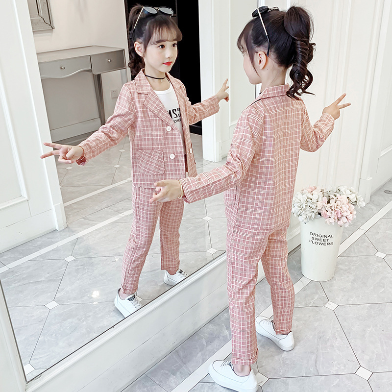 Fashion Girl Outfits 2023 Autumn Winter Tops Skirt Tops Pant Baby kids Formal Teenagers Plaid Jacket Blazer Children Clothes R230814