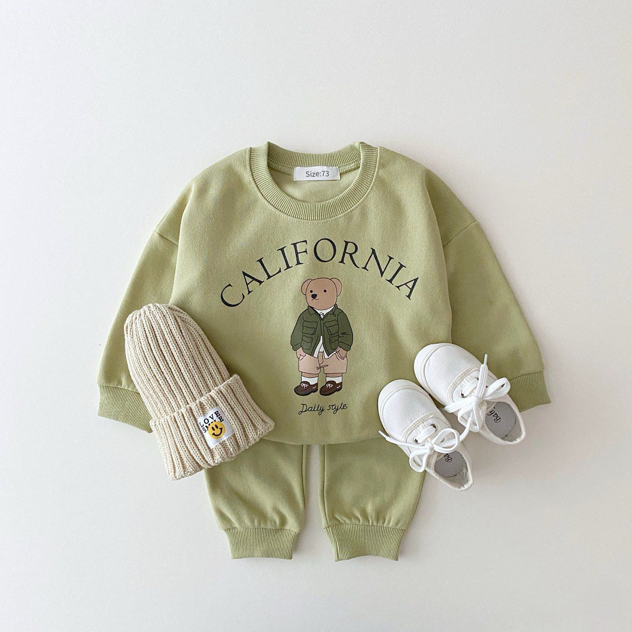 Clothing Sets Baby Boy Girl Clothing Sets Children Bear Pullover Sweatshirts Simple Solid Cotton Sports Pants 2pc Kids Clothes Boy Suit 230814
