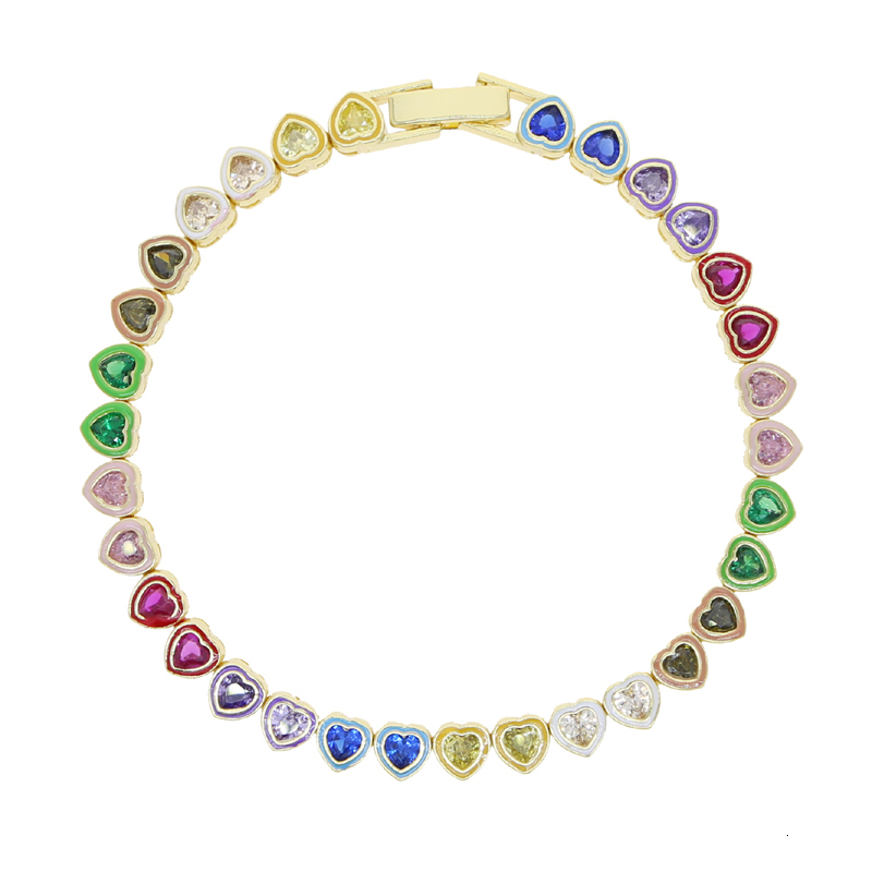 Charm Bracelets Summer Selling Women Jewelry Rainbow Enamel Bezel Heart Shaped CZ Tennis Bracelet 230814