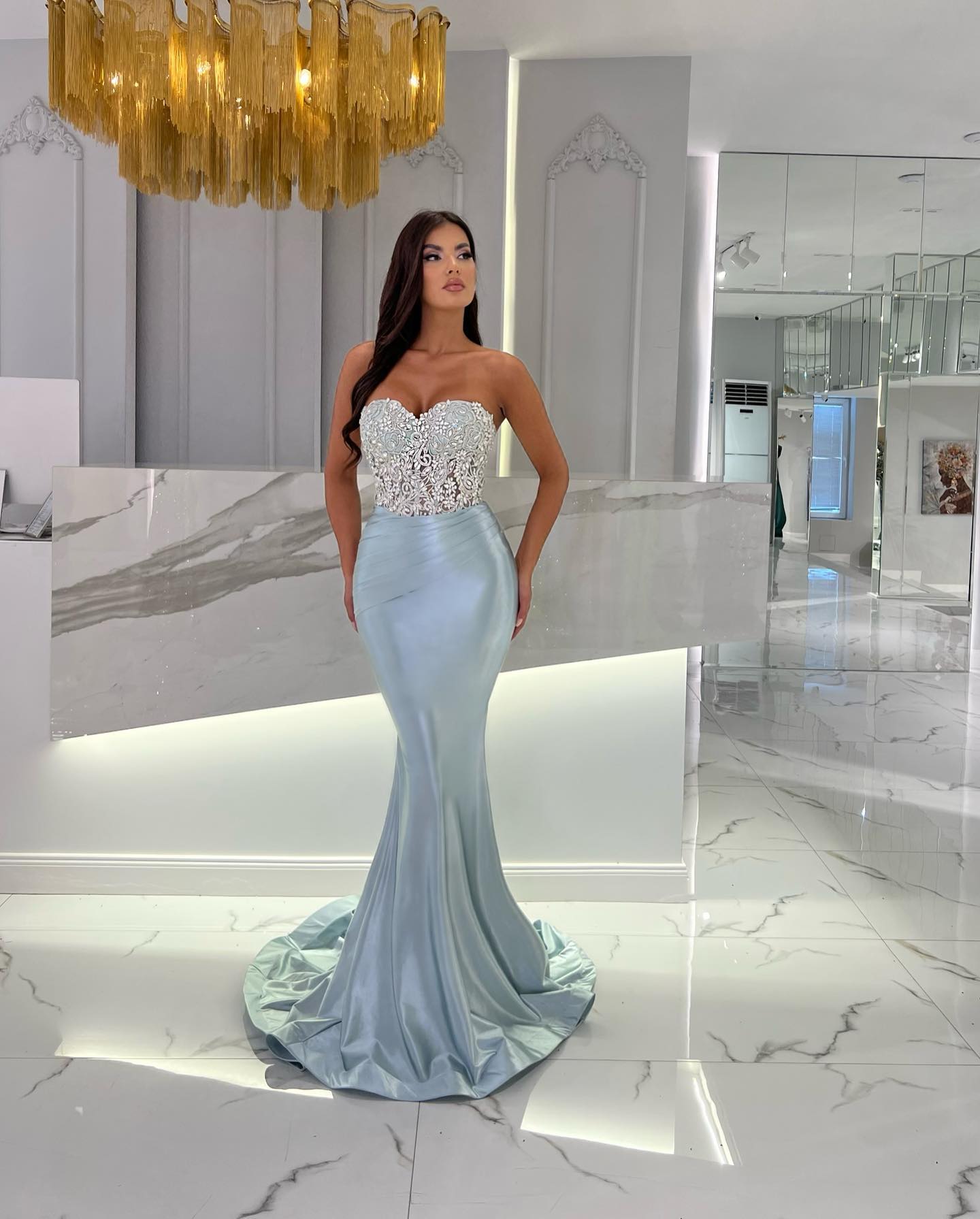 Evening Elegant Mermaid Dresses Beads Sweetheart Party Prom Pleats Long Dress For Special Ocn