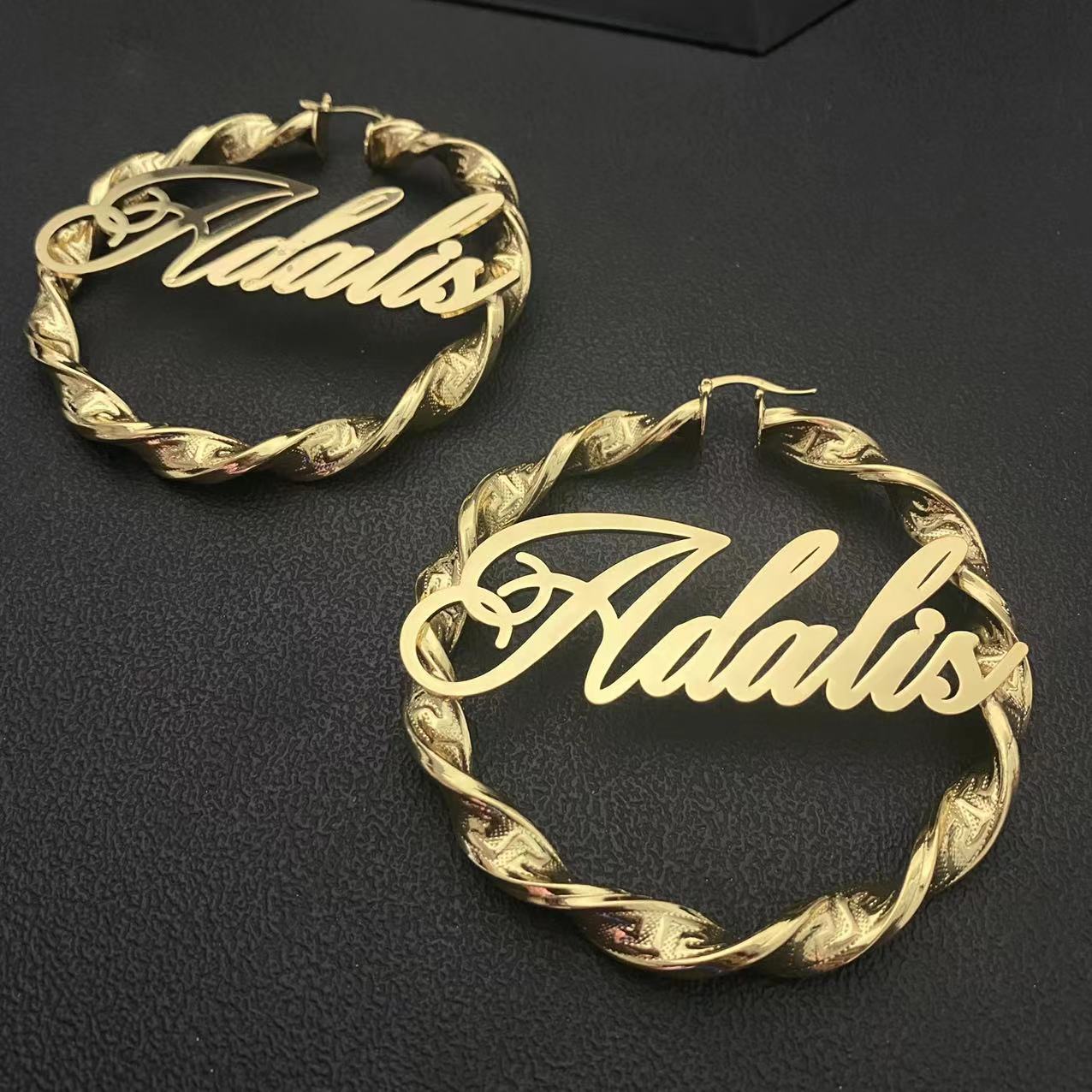 Hoop Huggie Custom Name Earrings Personalized Nameplate Gold Stainless Steel Twist Earring for Women Girls 230814