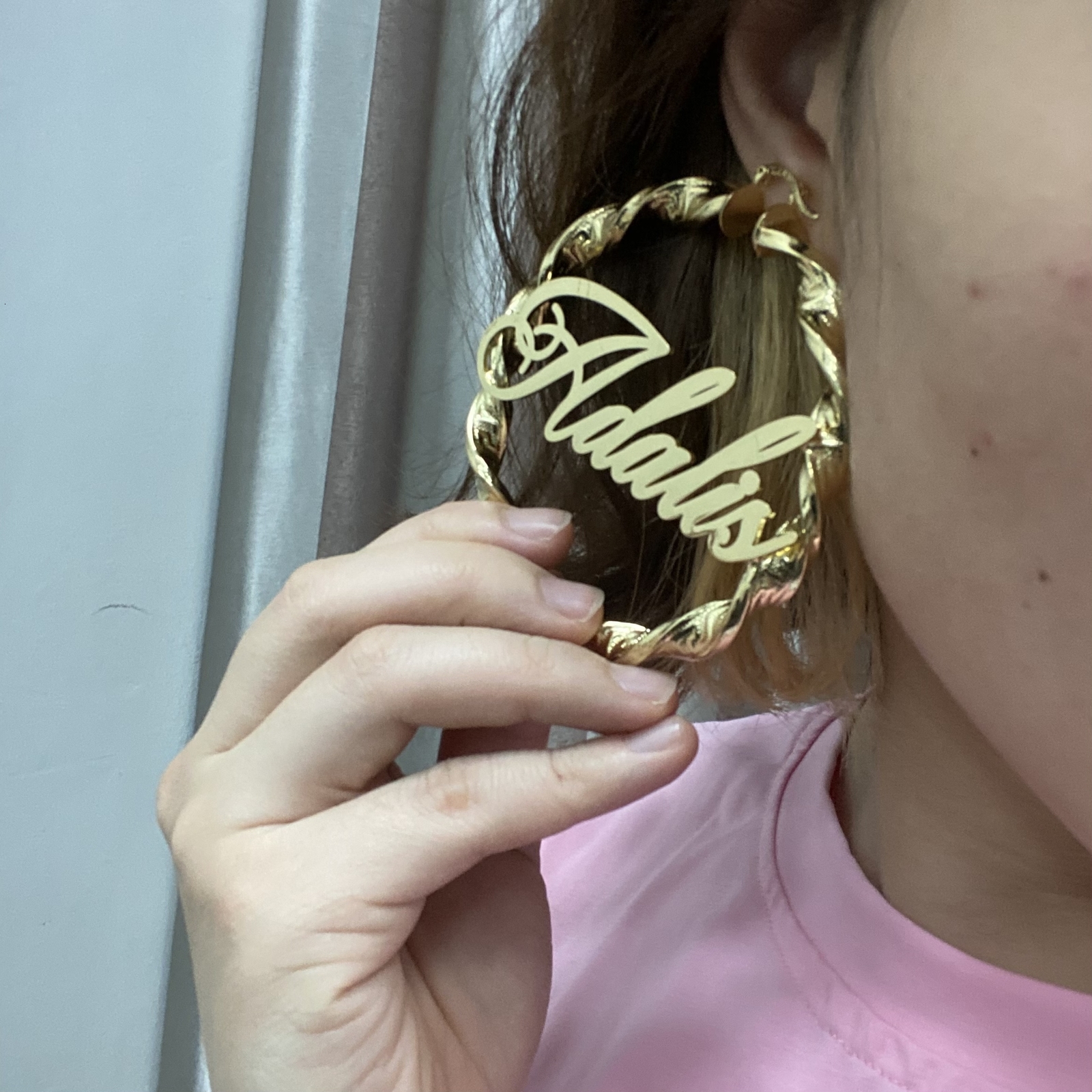 Hoop Huggie Custom Name Earrings Personalized Nameplate Gold Stainless Steel Twist Earring for Women Girls 230814