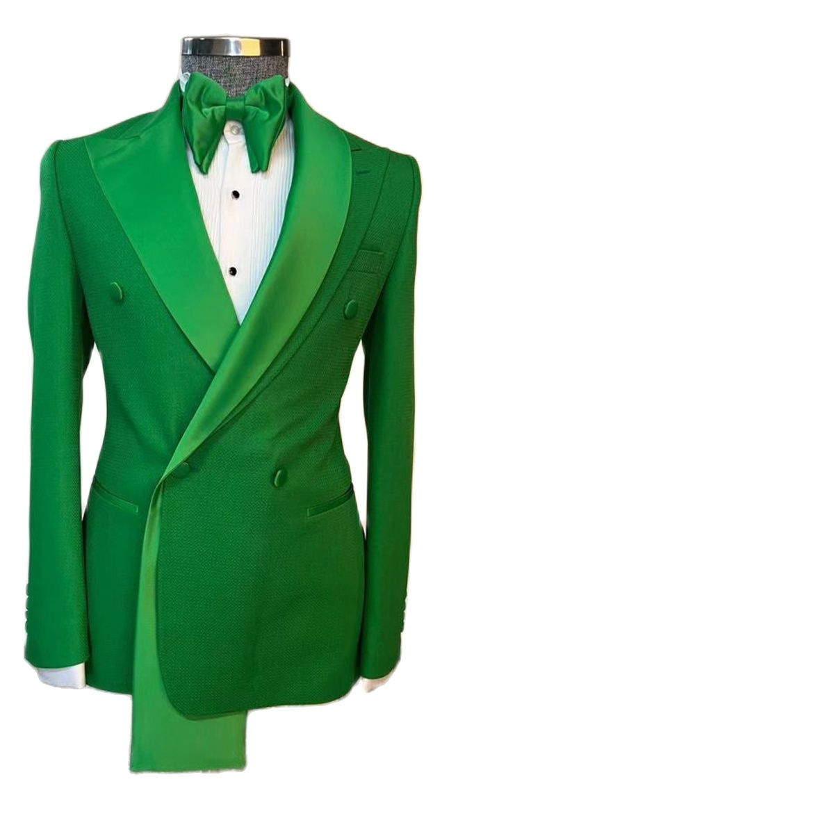 Green Men Wedding Tuxedos Pure Color Peaked Lapel Groom Wear Slim Fit Prom Party Coat Only One Jacket