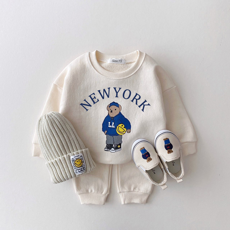 Clothing Sets Baby Boy Girl Clothing Sets Children Bear Pullover Sweatshirts Simple Solid Cotton Sports Pants 2pc Kids Clothes Boy Suit 230814