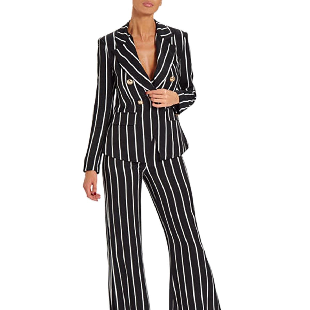 Black Striped Women Pants Suits Loose Fit Formal Long Sleeve Blazer Sets 2 Pieces Custom Made For Wedding Wear
