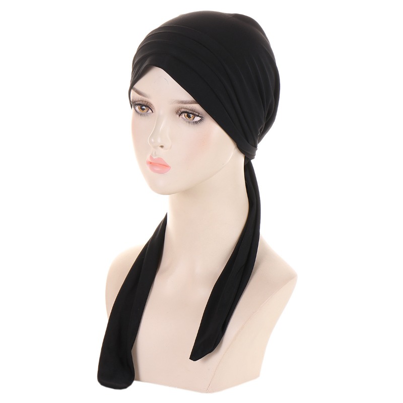 Ramadan Muslim Hijab Caps Crystal Hemp Women's Longtail Headscarf Hat Chemo Hats Hair Care Solid Color Turban Bonnet
