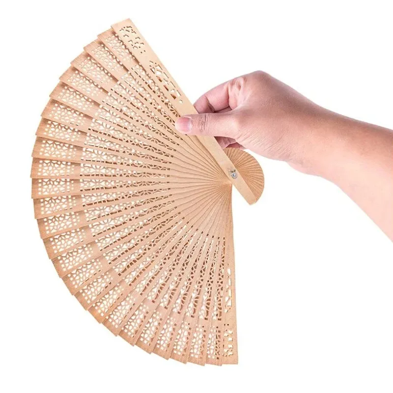 Personalized Handheld Fans Chinese Sandalwood Fan Custom Made Names Words Hollow Out Hand Fans Summer Wedding Party Favor Supplies Gifts ZZ
