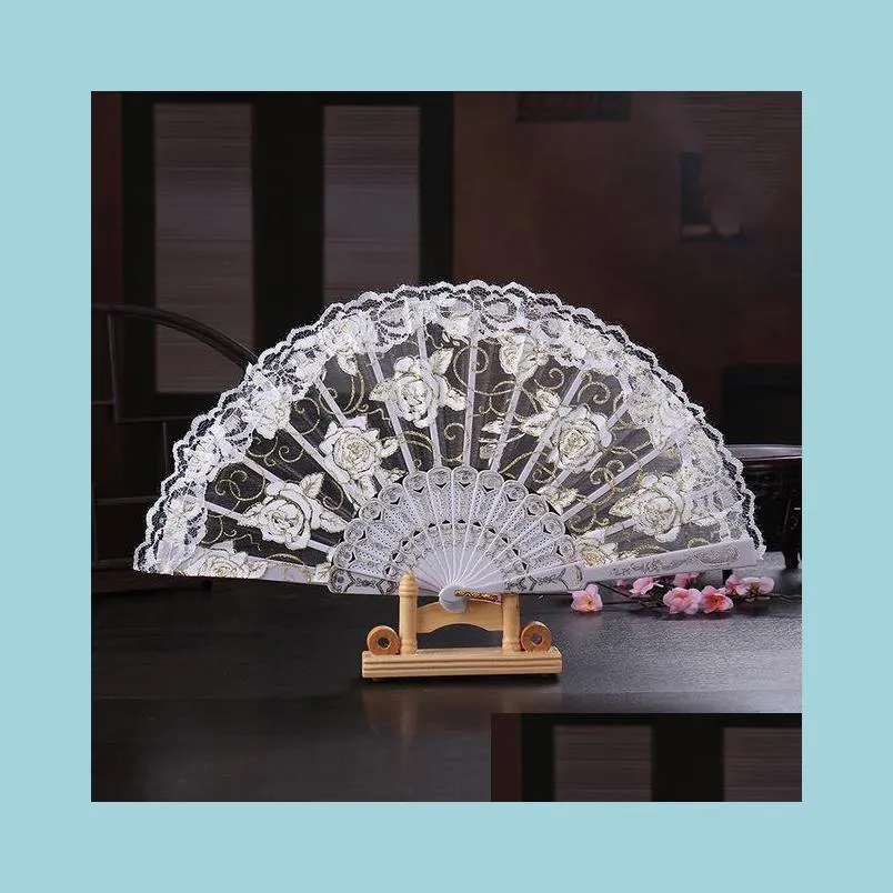 Fans Parasols Vintage 10 Colors Available Hands Fans Plastic Bone Bamboo Hand Rose Lace Wedding Arts And Crafts Favors Gift Dr DhnaqZZ