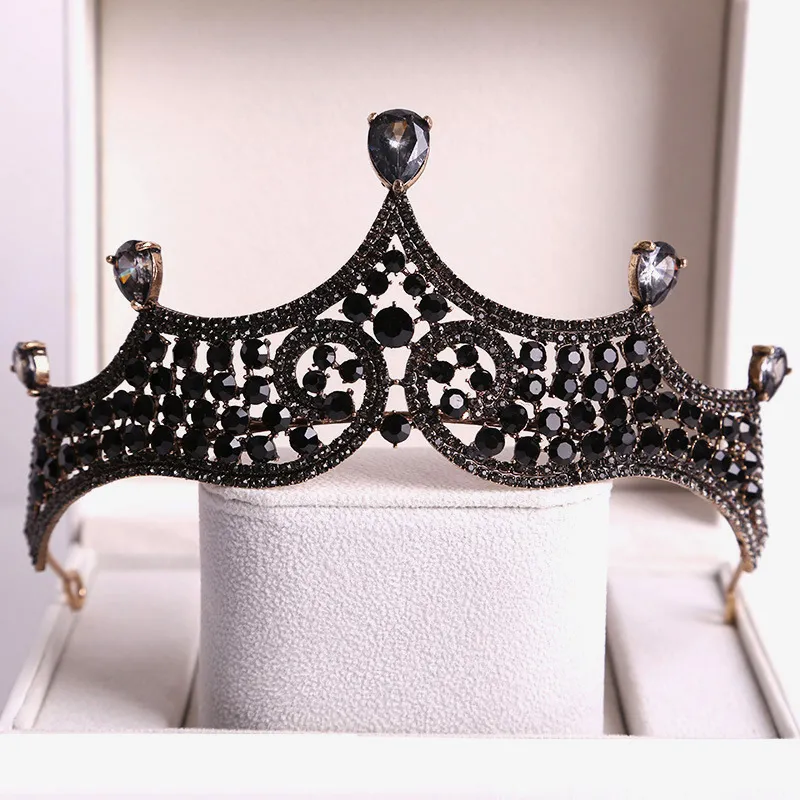 Baroque Black Crystal Big Round Bridal Tiaras Crowns Pageant Prom Diadem Veil Tiara Headband Wedding Accessories ZZ