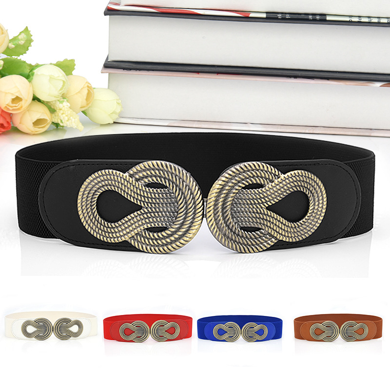 Women Waist Belt Wide Elastic Belts for Dresses Ladies Stretch Belts with Interlock Buckle