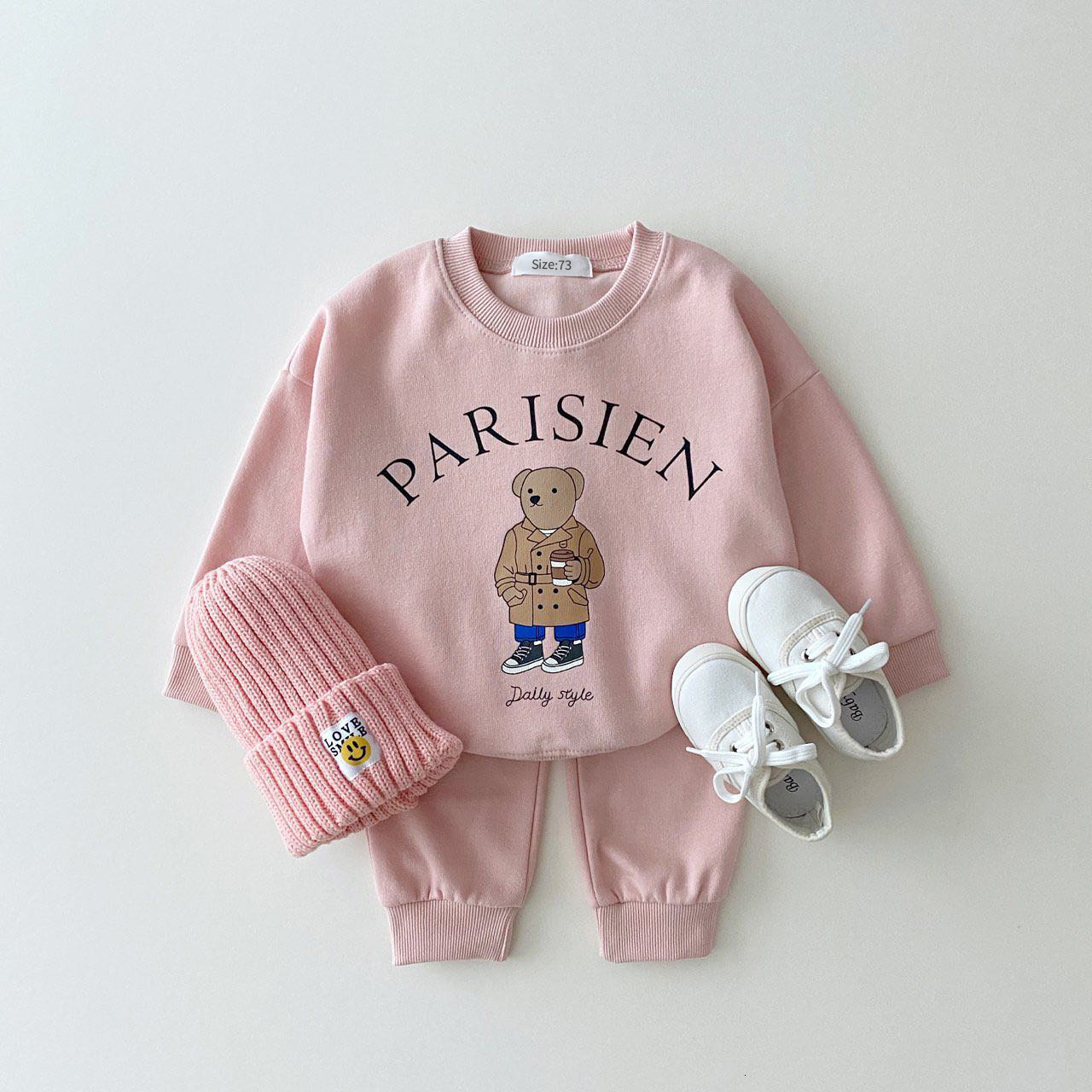 Clothing Sets Baby Boy Girl Clothing Sets Children Bear Pullover Sweatshirts Simple Solid Cotton Sports Pants 2pc Kids Clothes Boy Suit 230814
