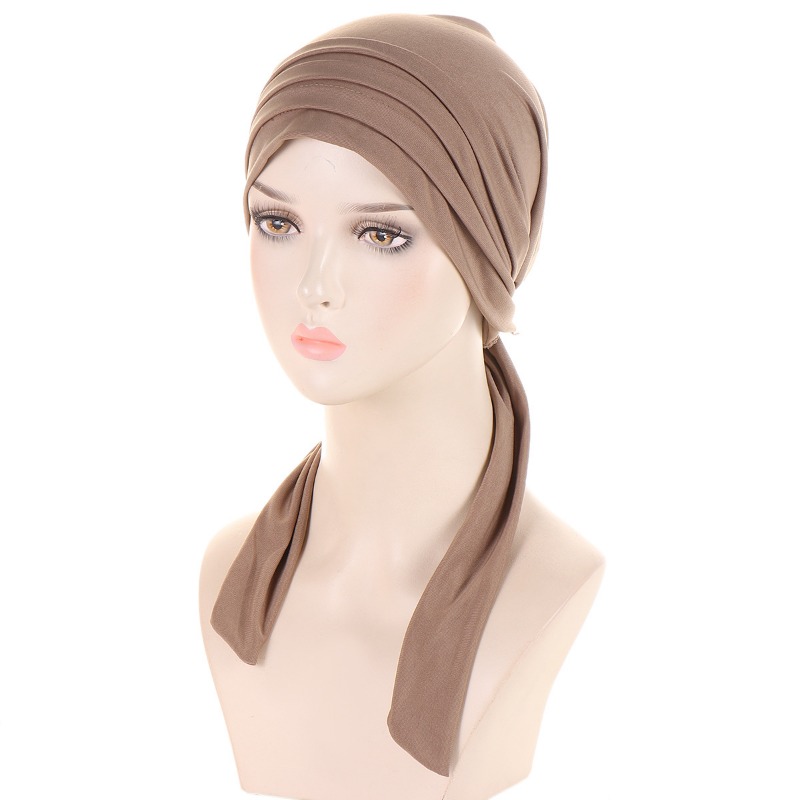 Ramadan Muslim Hijab Caps Crystal Hemp Women's Longtail Headscarf Hat Chemo Hats Hair Care Solid Color Turban Bonnet