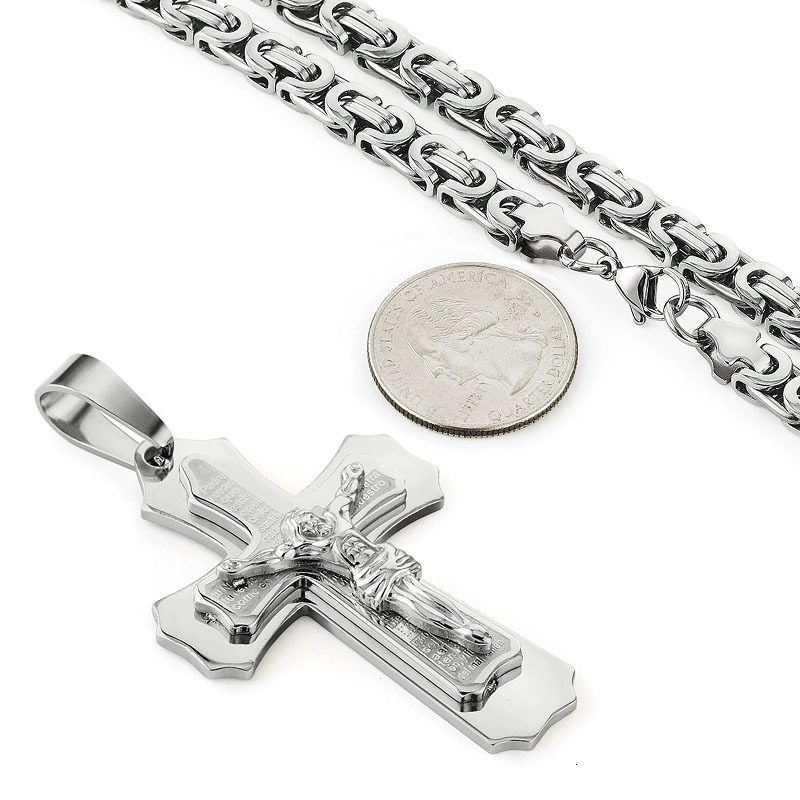 Pendant Necklaces Religious Catholic Crucifix Jesus Cross Necklace for Men Cross Pendent with Bible Necklace Men Byzantine Chain Jewelry Gifts 230814