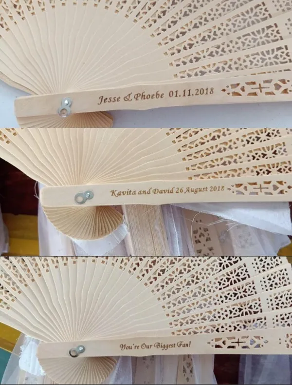 Personalized Handheld Fans Chinese Sandalwood Fan Custom Made Names Words Hollow Out Hand Fans Summer Wedding Party Favor Supplies Gifts ZZ