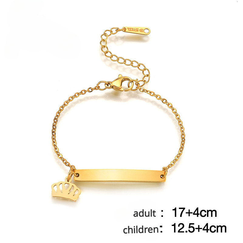 Charm Bracelets Selling Cuba Chain Customized Baby Names Stainless Steel Crown Adjustable Bracelet for children Men Women Jewelry Gift 230814