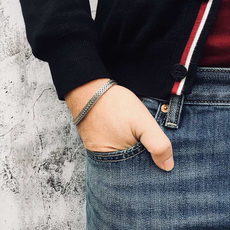 Charm Bracelets Tigrade Mens Stainless Steel Bracelet Braided Rope Chain Bracelets Silver/Gold/Black Color Pulseira Masculina Male Jewelry 230814