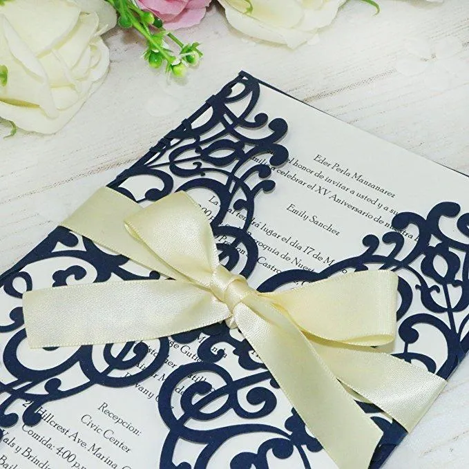 New Elegant Laser Cut Invitations Cards With Ribbons For Wedding Bridal Shower Engagement Birthday Graduation Invites Wedding InvitationsZZ