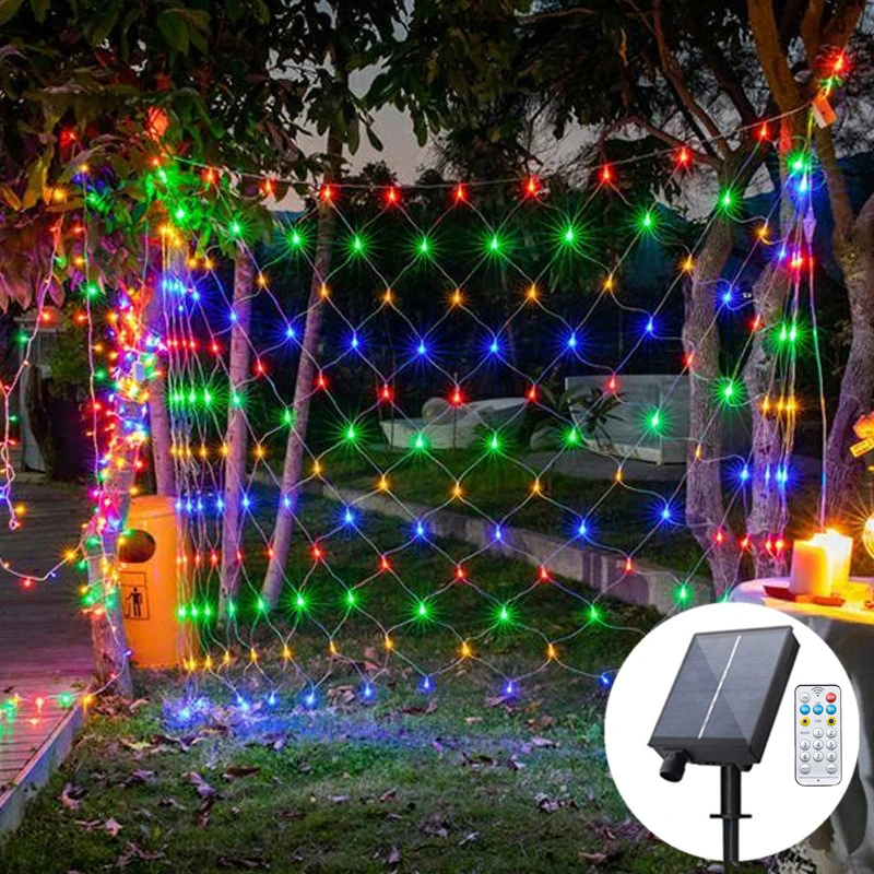 Net String Solar Light Outdoor 1.5*1.5m 3*2m 6*4m Waterproof Garland Garden Fairy Lawn Tree Decoration Lamp