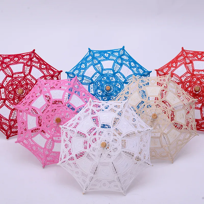 White Vintage Mini Cotton Lace Embroidered Sun Parasol Umbrella Wedding Bridal Flower Girls Umbrella DIY CraftZZ