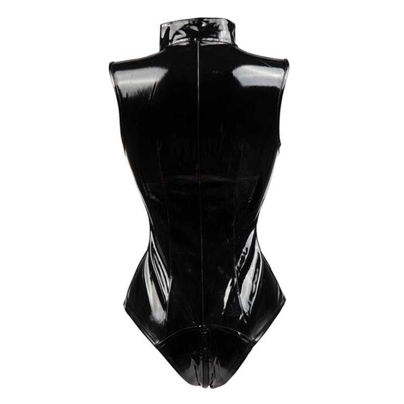 Women's Jumpsuits Rompers Black Crotch Zipper Sleeveless Sexy Spandex Bodysuit Leather Latex Catsuit PVC Jumpsuit Women Short PU BodySuit Clubwea