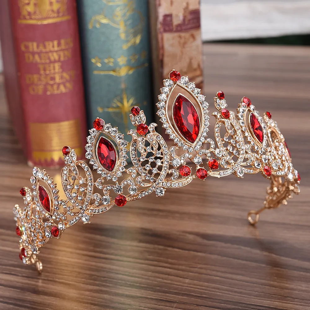 Headpieces Princess Crystals Wedding Crown Bridal Tiaras Baroque Queen King Clear Royal Blue Red Rhinestone Bridal TiaraZZ