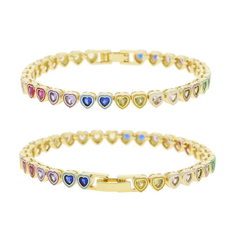 Charm Bracelets Summer Selling Women Jewelry Rainbow Enamel Bezel Heart Shaped CZ Tennis Bracelet 230814
