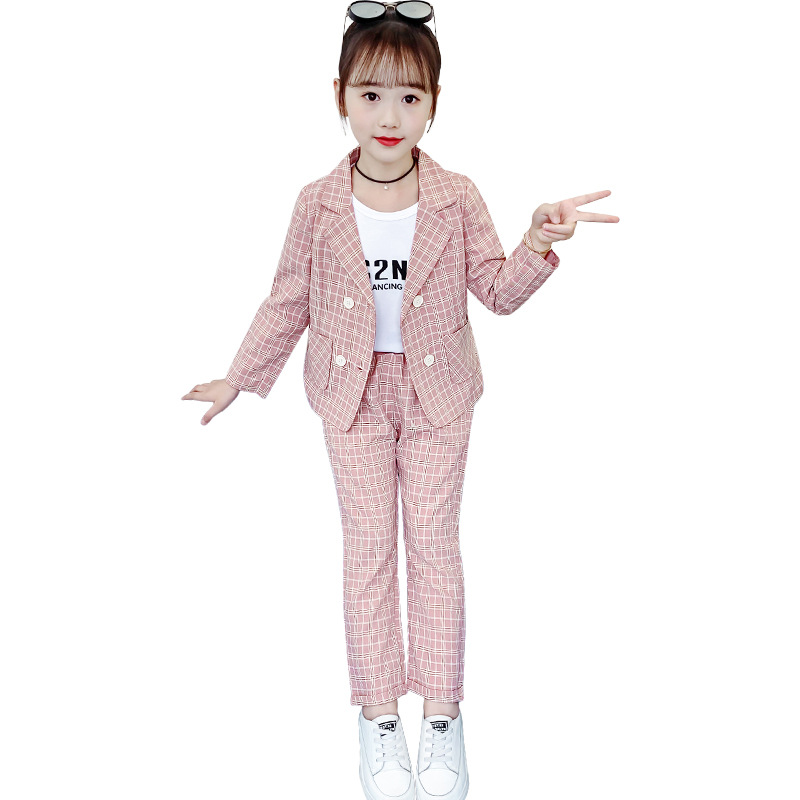 Fashion Girl Outfits 2023 Autumn Winter Tops Skirt Tops Pant Baby kids Formal Teenagers Plaid Jacket Blazer Children Clothes R230814