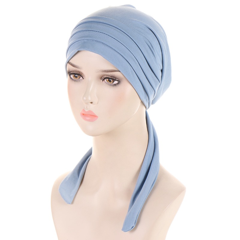 Ramadan Muslim Hijab Caps Crystal Hemp Women's Longtail Headscarf Hat Chemo Hats Hair Care Solid Color Turban Bonnet