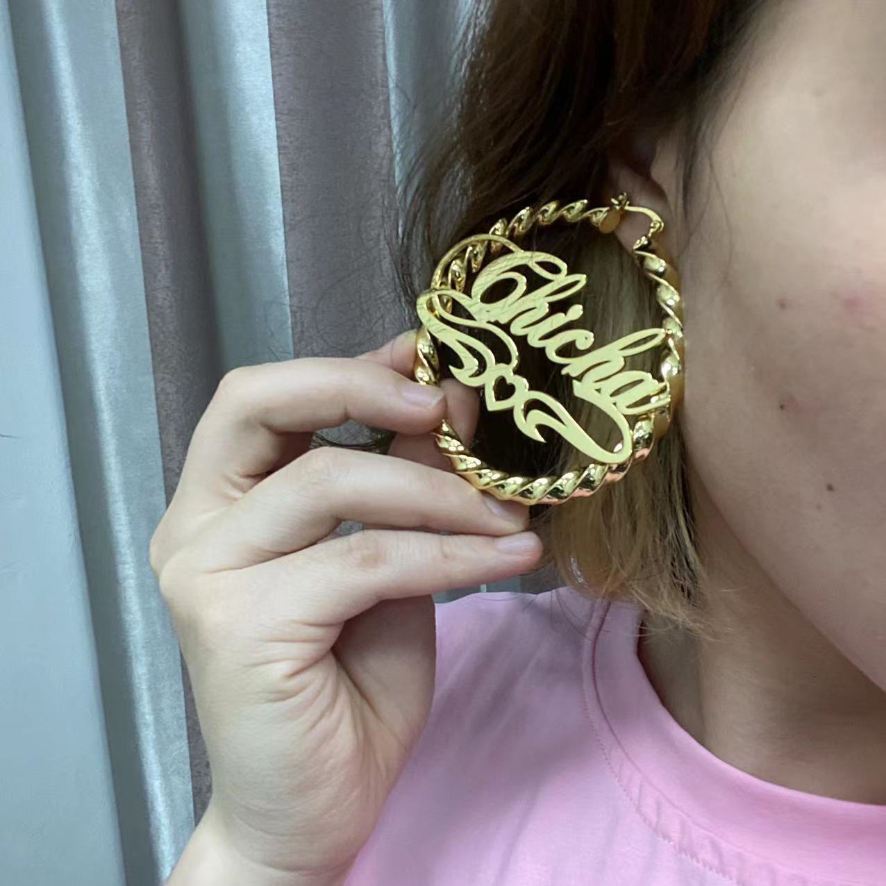 Hoop Huggie Custom Name Earrings Personalized 30mm90mm Customized Gold Stainless Steel Twist Earring for Women Girls 230814