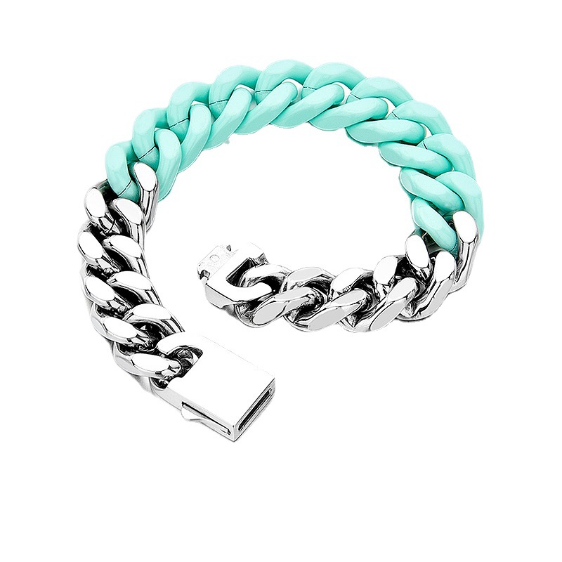 Luxury 13mm Unisex Bracelet in 14k White Gold Modern Style Matching Charms for Trendy Males
