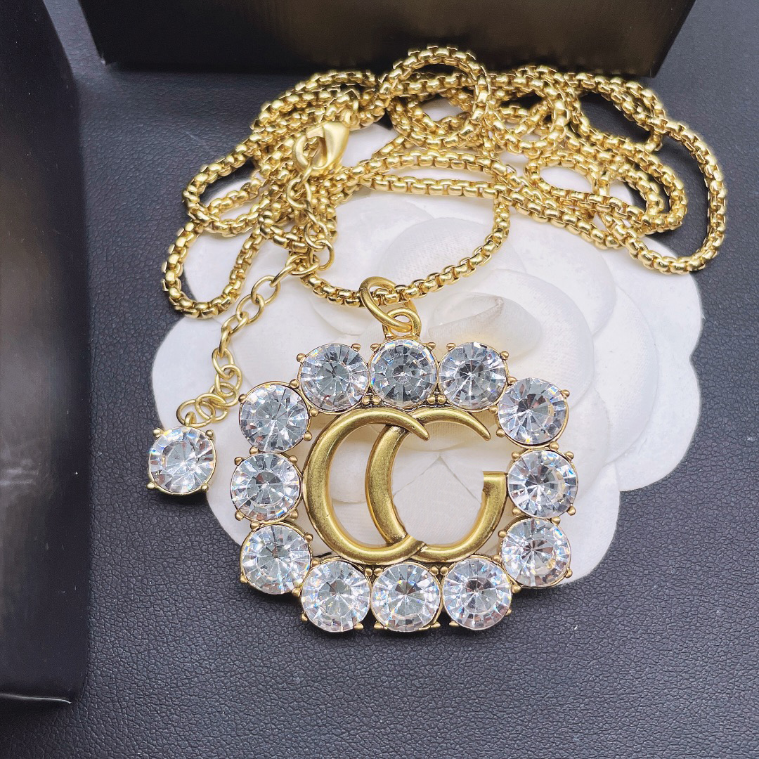 High Quality designer diamond necklace g pendant for women gold chain diamond sweater necklaces earrings lady gift wedding party jewelry