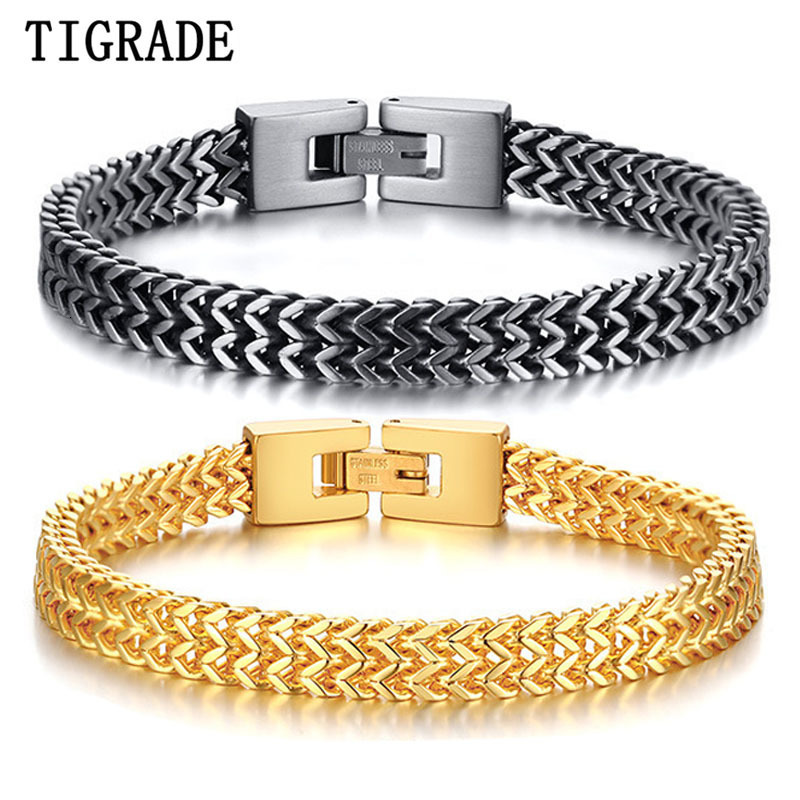 Charm Bracelets Tigrade Mens Stainless Steel Bracelet Braided Rope Chain Bracelets Silver/Gold/Black Color Pulseira Masculina Male Jewelry 230814