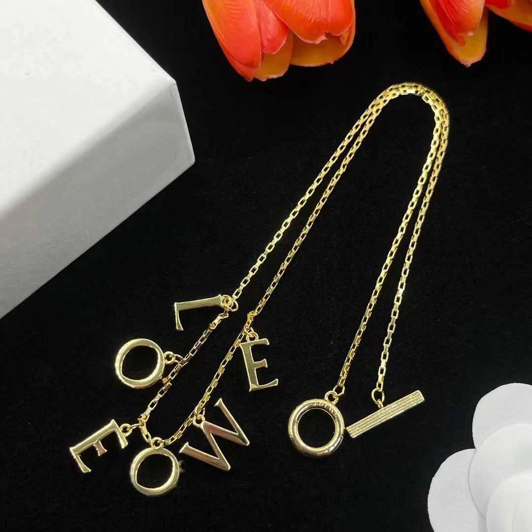 New Fashion Anagram Enamel necklace pendant asymmetric women retro earrings rose gold full diamonds ear stud hoop ladies brooch Designer Jewelry LOE-102136