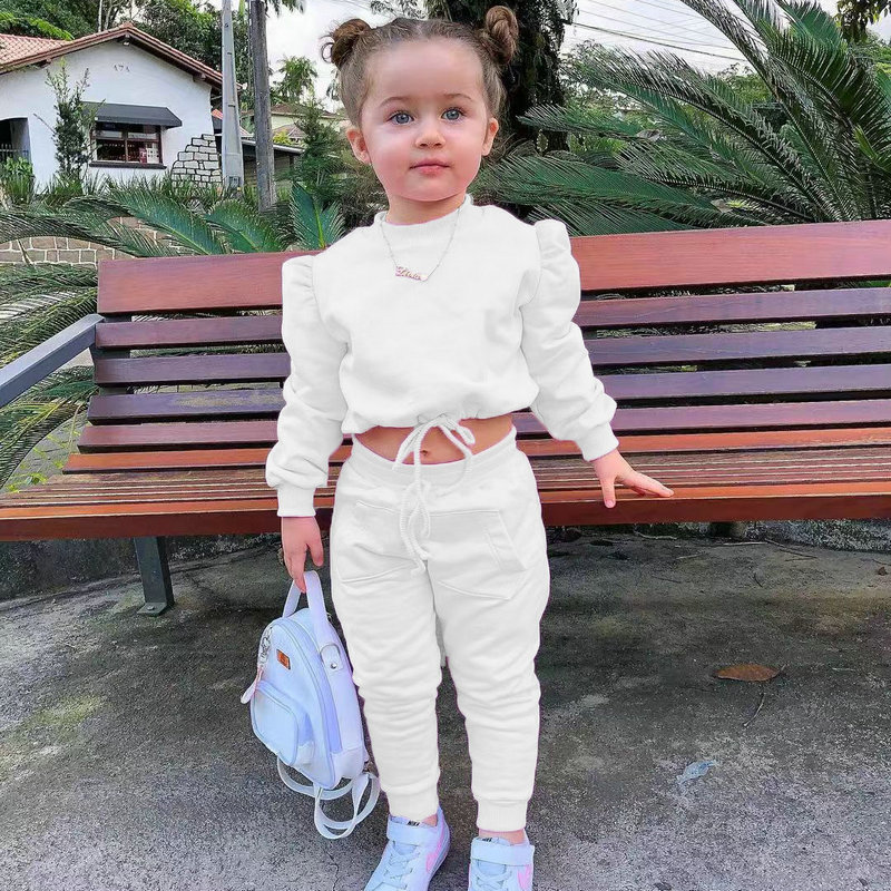 Clothing Sets 1 8Years Soild Kids Girl Child Suit Outfit Long Sleeve Crop Tops Pants Fashion Spring Autumn Baby Clothes Suits 2023 230814