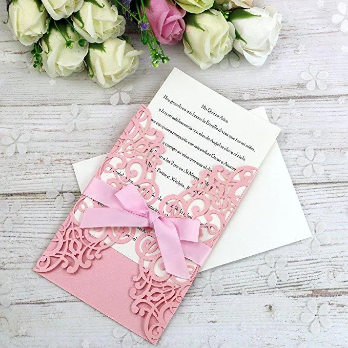 New Elegant Laser Cut Invitations Cards With Ribbons For Wedding Bridal Shower Engagement Birthday Graduation Invites Wedding InvitationsZZ