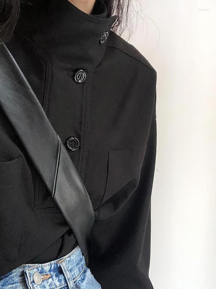 Korean Style Women's Turtleneck Blouse | Chic Oversized Button-Up Long Sleeve Tee B4