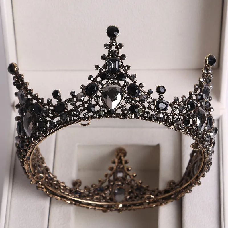 Baroque Black Crystal Big Round Bridal Tiaras Crowns Pageant Prom Diadem Veil Tiara Headband Wedding Accessories ZZ