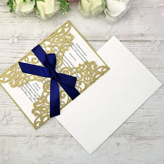 New Elegant Laser Cut Invitations Cards With Ribbons For Wedding Bridal Shower Engagement Birthday Graduation Invites Wedding InvitationsZZ