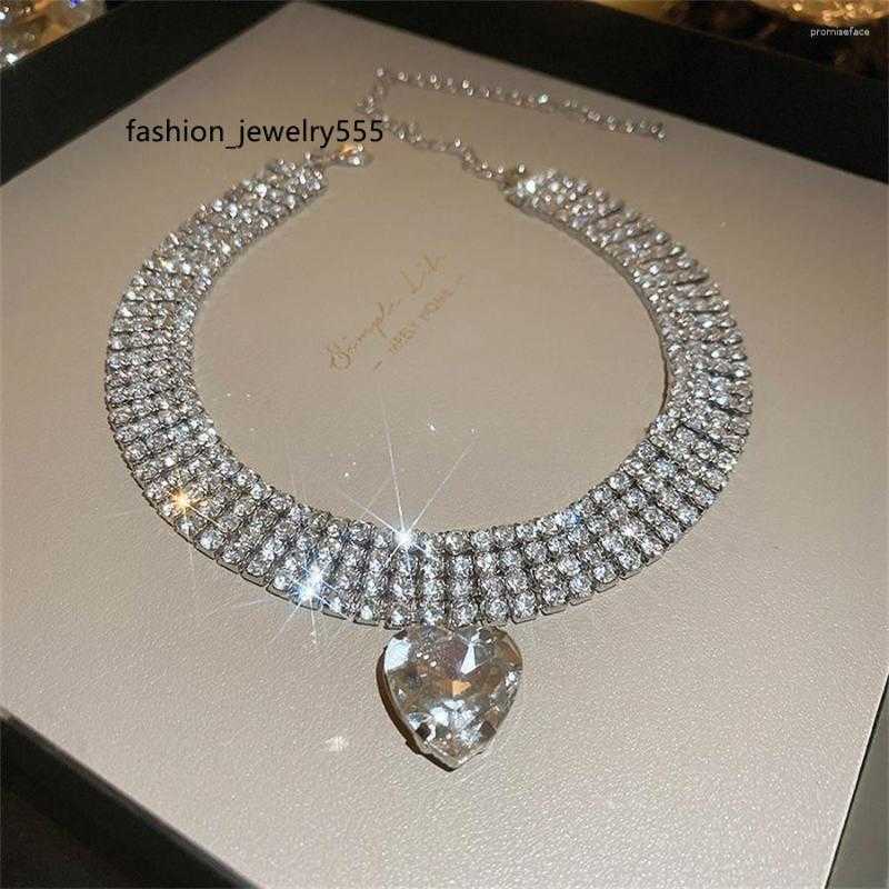 Chokers Choker FYUAN Geometric Full Rhinestonesl Necklaces For Women Heart Crysta Pendant Ladies Party Jewelry